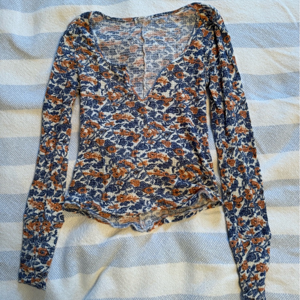 Free People Floral Waffle Knit